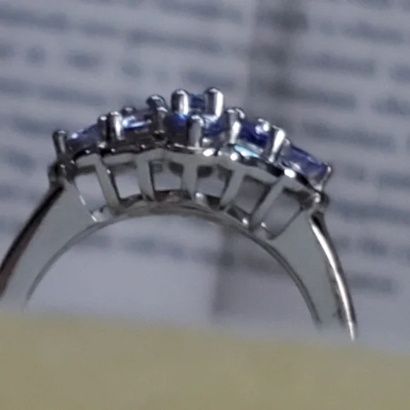 Tanzanite Cluster Ring Platinum Over Sterling Silver Size 6 - Picture 10 of 10